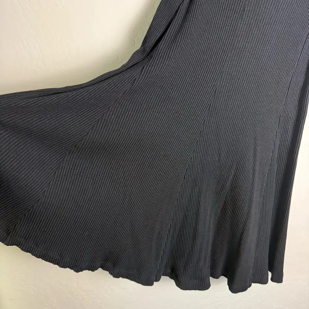 Mara Hoffman Meda Black Rib Knit Midi Skirt XL